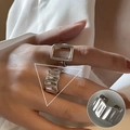 Vintage Silberringe mit Wellentextur und hohlem geometrischem Design für Frauen - Einstellbar Offen / Hohlrechteck- und Wellenstil (JZ9733)