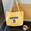 Grote gele canvas shopper met Maison 8 opdruk en lange schouderbanden voor dames - Geel