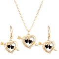 Golden cupid heart jewelry set featuring necklace and earrings with black enamel accents - KC Gold - Black Heart Jewelry Set