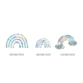 Three sizes of holographic rainbow window decals with dimensions 30x19, 20x13, and 12x12 cm - RPS020 Static Sticker: Rainbow