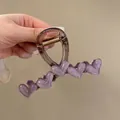 Pearlescent purple heart hair claw clip with semi-transparent finish and metal spring - 8cm / Purple