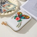 White PU leather mini wallet with colorful butterfly print and clover zipper puller - Multi-I (White/Red Flower Butterfly)