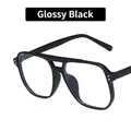 Classic bright black oversized aviator sunglasses with a stylish double bridge design - Bright Black Frame - Anti Blue Light
