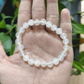Minimalist white agate beaded bracelet with translucent milky white stone beads - Natural White Agate / 6mm