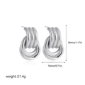 Detailed view of silver twisted textured layered earrings with size and weight specs - Silver Threaded Large Double Ring Style (T310_2)