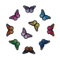Set of 10 colorful butterfly embroidered patches for DIY clothing decoration on white background - Full Set / Small / With Adhesive / Multicolor