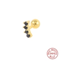 Macro shot of 925 silver gold-plated stud earring with four black zircons and screw back - Gold - Black Zirconia
