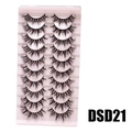 Set of 10 pairs of dense, curly black false eyelashes DSD21 on a pink tray - DSD21 (Pink)
