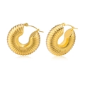 Golden titanium steel chunky hoop earrings with spiral ribbed croissant texture - Gold Spiral Texture