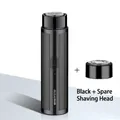 Portable mini electric shaver for men in sleek black finish with spare rotating head - Black + Spare Blade Head / Black