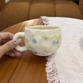 Hand-painted ceramic coffee mug featuring blue berries on creamy white cloud-shaped body - Fresh Fruit