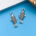 Silver vintage fish-shaped alloy pendant with textured finish for DIY jewelry - Ocean Fish 9x20mm