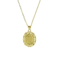 18k gold plated brass oval pendant necklace with religious embossed icon design - Necklace N