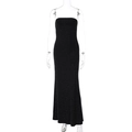 Close-up of black strapless evening dress with glittering rhinestones and slim fit design - S / Black