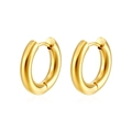 Close-up of classic polished golden stainless steel hoop earrings on a white background - 3.0x10mm / Gold