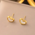 Elegant gold-plated heart stud earrings with white mother-of-pearl inlay for women - White Shell Heart Studs(AG217) / Gold
