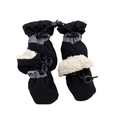 Detail view of reflective pet boots with warm fleece lining and adjustable drawstrings - US 3 / 4 Pcs Pack / Black Thickened Plush