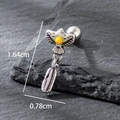 Vintage stainless steel stud earring with yellow gemstone and wing feather pendant - Wing Yellow Stone Feather Pendant Style (S434)