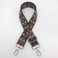 Ethnic embroidered wide bag strap with silver metal swivel hooks and adjustable buckle - Black Brown Silver Hook