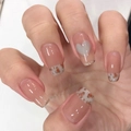 Nude Kunstnägel mit Leoparden-French-Tips und Herz-Details in eckig-ovaler Form - Braun Weiß Leoparden Herz Französisch Stil (JP1050)