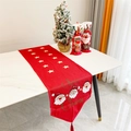Festive red Christmas table runner with Santa Claus motif and golden star decorations - 8# Red Santa Claus and Stars