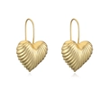 Orecchini a cuore placcati oro 18K con superficie plissettata 3D e stile simmetrico - Oro