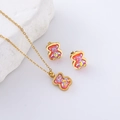 Pink iridescent gummy bear jewelry set with golden frames including necklace and earrings - Pink Zirconia (Gold)
