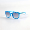 Kids round bright blue sunglasses with grey gradient lenses and silver arrow trim - Blue