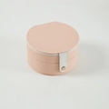 Pink semi-circle double-layer portable jewelry box with gold snap and faux leather texture - Pink