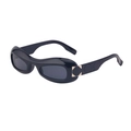 Fashionable black oval thick frame Y2K sunglasses with luxury quilted pattern arms - C1 Black Gold Full Gray