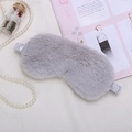 Plush grey faux fur sleeping eye mask with soft light blue satin elastic head straps - Gray
