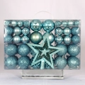 Blue Christmas ornament set with glitter and matte baubles including a star tree topper - 101 Pieces/Pack (With Star) / Light Lake Blue