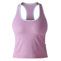 Détail d'un débardeur de sport rose côtelé avec passepoil blanc et maille à texture fine - S / Rose vitamine