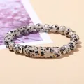 Handcrafted Dalmatian Stone beaded bracelet with silver spacers and a tube bead - Natural Dalmatian Stone