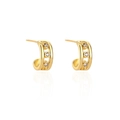 Gold plated geometric C-shape earrings featuring micro-paved cubic zirconia stones - C-Shape Zirconia Stud Earrings - Gold (EP5612)