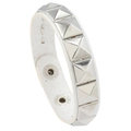 White leather bracelet featuring silver square pyramid studs and adjustable snaps - White Pyramid Style