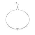 Silver evil eye bracelet with central gemstone and adjustable pull-string clasp - 925 Silver / Silver White Zirconia (DY150313-S-W-WH)