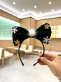 Christmas headband with dark green velvet bow, sequins and stars for holiday parties - Green Velvet Bow