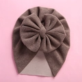 Brown cashmere-like baby beanie with a large decorative bow on a pink background - 18*21cm / Dark Brown (No.16)