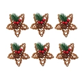 Detail of 6-pack Christmas star ornaments with pine needles, red berries and pinecones - 8CM Pine Needle Star 6pcs Set