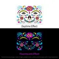 Fluoreszierendes Tag der Toten Gesichtstattoo mit Zuckerschädel-Blumenmuster und UV-Glanz - Fluoreszierend FY-004