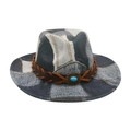 Cappello jazz in denim patchwork stile britannico con fascia intrecciata marrone - Nero