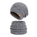 Ensemble bonnet et tour de cou en tricot gris chiné avec doublure en peluche épaisse - Ensemble deux pièces / Gris Noir Mixte