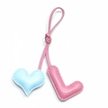 Handmade leather charm with light blue heart and pink letter L for handbags - Pink L with Light Blue Heart
