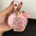 Colorful resin letter B keychain with pink pompom, tassel and gold lobster clasp - Letter B