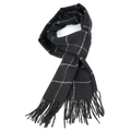Detail of soft black and white plaid scarf with fringe tassels on white background - 30*190cm / Black with White Grid