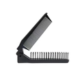 Detail of a foldable black plastic child's comb featuring dual-purpose teeth and hinges - Black