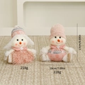Gnome bonhomme de neige rose de Noël avec bonnet en tricot et écharpe en peluche - Ensemble Bonhomme de Neige Garçon et Fille Assis