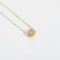 Detail of gold square pendant necklace with letter B and sparkling crystal inlay - Letter B (XL3420)