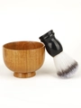 Klassieke scheerset voor heren met natuurlijke houten zeepkom en zwarte schuimborstel - Baardborstel met houten kom set / Zwart